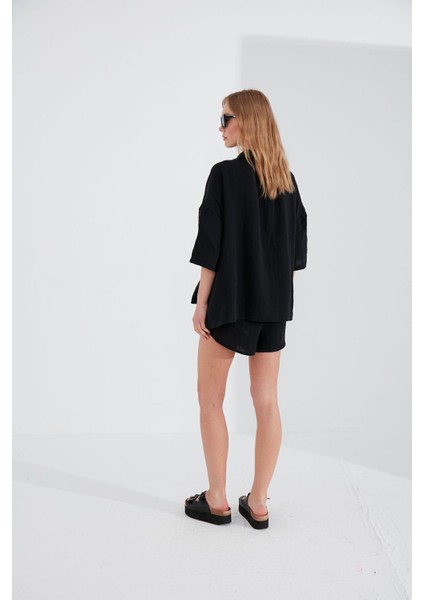 Siyah Müslin Kadın Rahat Kesim ŞORT-7205 indirimleri