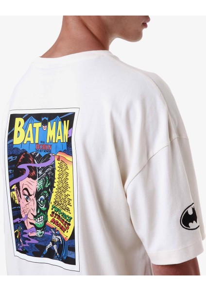 Authentic Zaki Warner Bros - Batman Erkek Ekru Comfort Fit Tişört