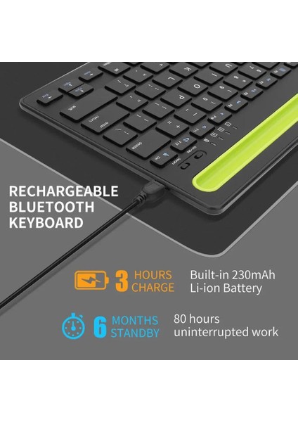 Rabbit Tech Telefon ve Tablet Klavye Tüm Cihazlar ile Uyumlu Ince Şarj Edilebilir Kablosuz Bluetooth Klavye