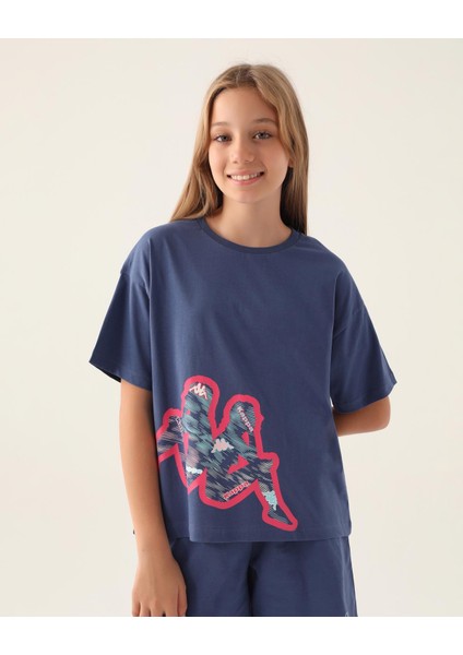 Logo Camryn Kız Çocuk Mavi Regular Fit Tişört