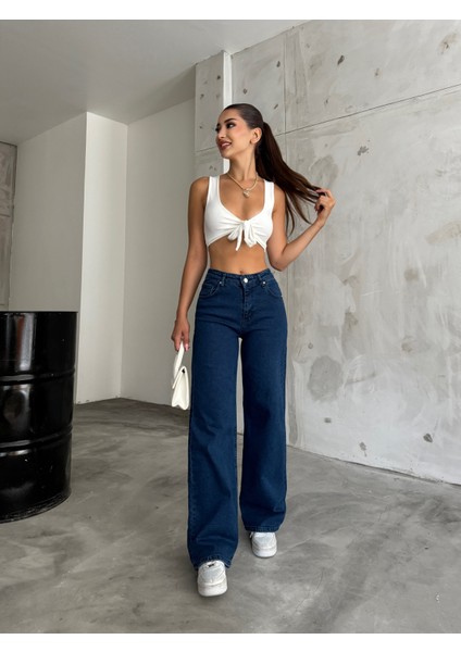 Lacivert Yüksek Bel Palazzo Jean fırsatları