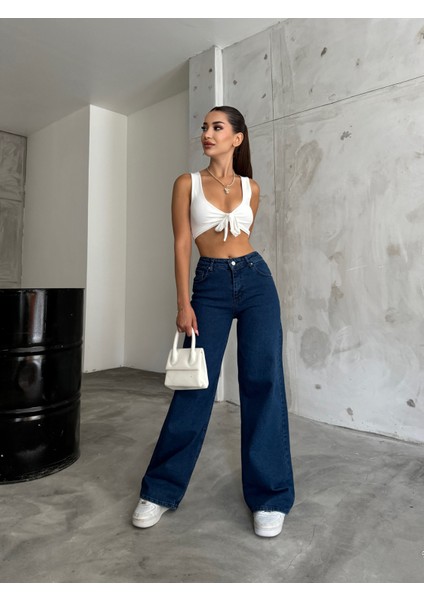 Lacivert Yüksek Bel Palazzo Jean indirimleri