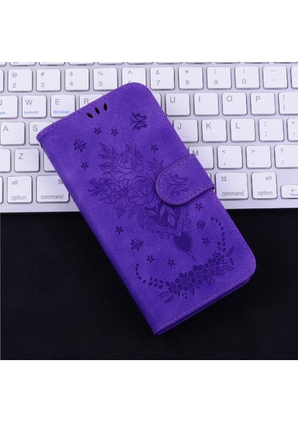 Xiaomi Poco F6 Pro Kabartma Gül Çiçekler Cüzdan Kılıf Kart Yuvaları Pu (Yurt Dışından)