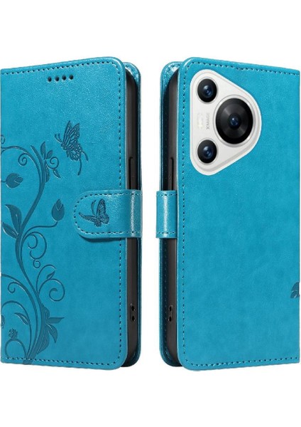 Huawei Pura 70 Kabartmalı Kelebek Yüksek Kaliteli Deri ve Kart (Yurt Dışından)
