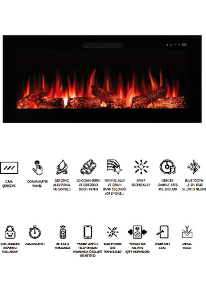 Masta 130 - Isıtmasız Elektrikli Şömine Sınırsız Renkli Cam Çerçeveli fırsatları