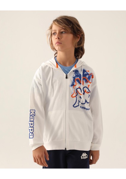 Logo Cortez Erkek Çocuk Ekru Regular Fit Fermuarlı Eşofman Üstü