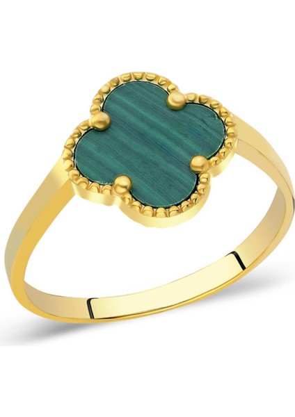Yeşil Taşlı Yonca Yüzük