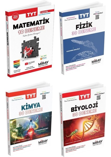 Miray Yayınları 2025 Tyt Matematik + Fizik + Kimya + Biyoloji Deneme Seti 4 Kitap