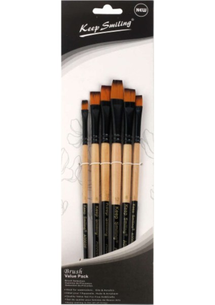 Keep Smiling Sentetik Düz Uç Fırça Seti 6'lı