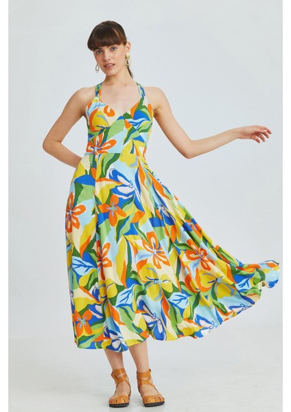 Arkası Çapraz Elbise Sarı