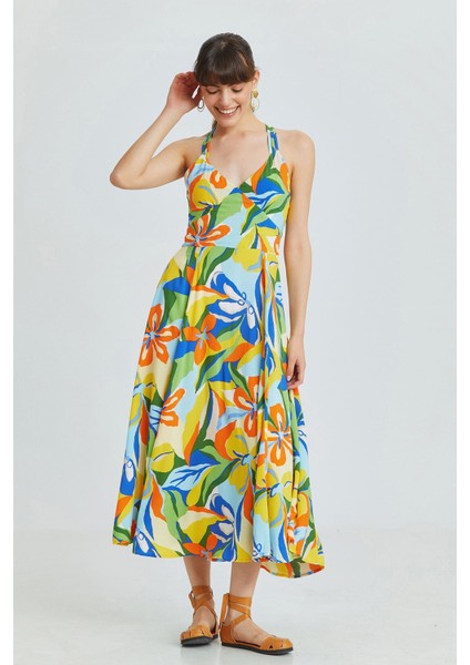 Arkası Çapraz Elbise Sarı modelleri