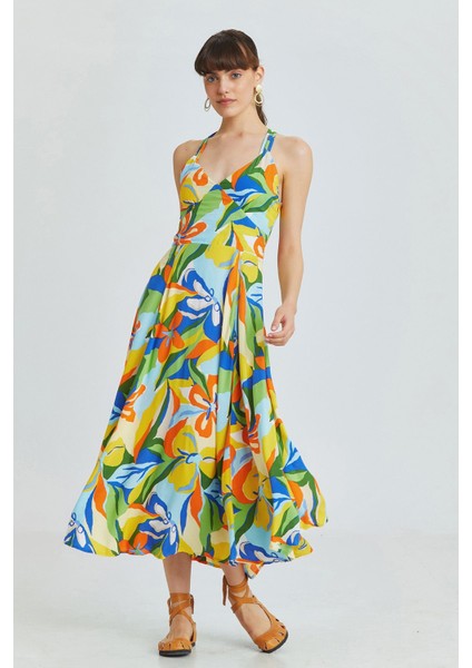 Arkası Çapraz Elbise Sarı indirimleri