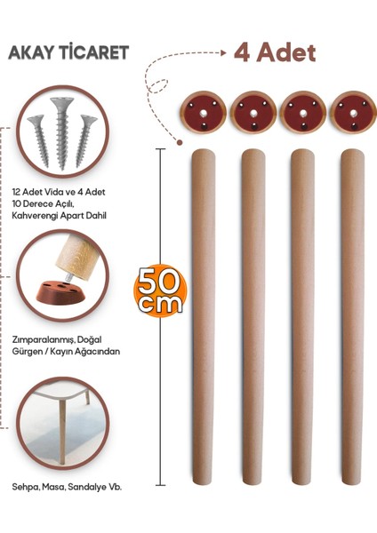Sehpa Ayağı 50 cm Konik Ayak