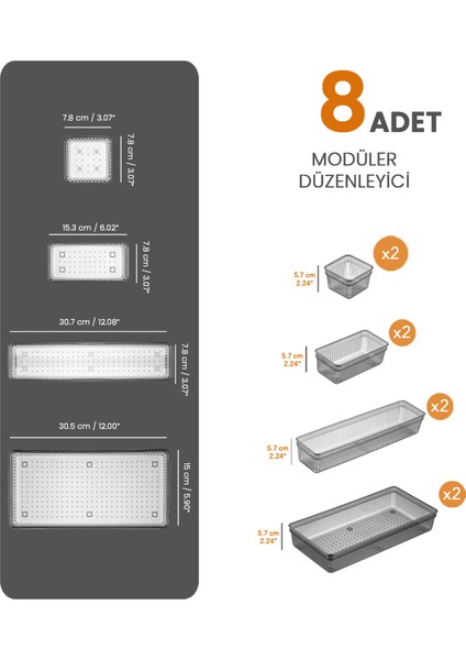 8 Parça Bebek Çekmece Düzenleyici,bebek Organizer,bebek Bakım Organizer Antrasit