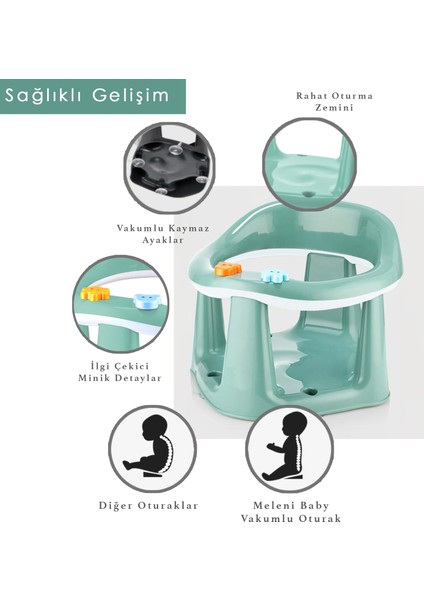 Meleni Baby Bebek Destekli Banyo Oturağı - Vakum Tabanlı Bebek Mama Oturağı - Yeşil