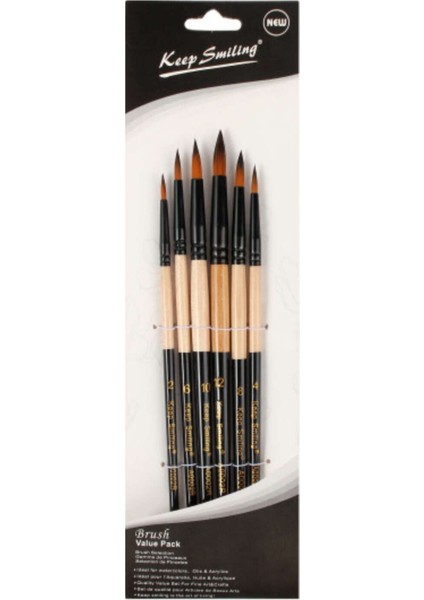 Keep Smiling Sentetik Sivri Yuvarlak Uçlu Fırça Seti 6'lı