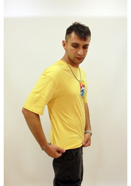 Caz 4197 Sırt Baskılı Relax Fit Erkek Bisiklet Yaka T-Shirt