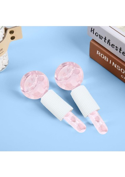 Gua Sha Ice Globes Buz Küresi Soğuk Masaj Topu 2 Adet ve Pembe Kuvars Face Roller &pembe Kuvars Kal