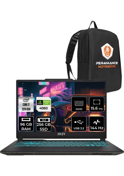 Msı Cyborg 15 Intel Core I7-13620H 96GB 256GB SSD RTX4060/8GB 15.6" Fhd 144Hz Fdos Taşınabilir Bilgisayar A13VF-893XTR & Per4 Çanta A13VF893XTRP336