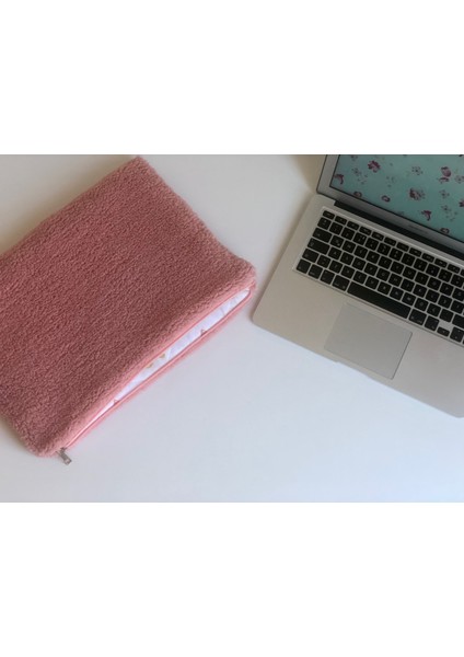 13, 14, 15, 16 inc Laptop Çantası Pembe Tedy Peluş Kumaş, Yumuşak Bilgisayar Kılıfı, % 100 Pamuklu Astarlı iç yüzey ,Fermuarlı Notebook Çantası, Kapitoneli Koruyucu Laptop Kılıfı modelleri