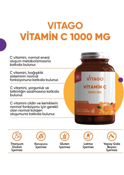 Premium Vitamin C 1000 Mg Içeren Tablet Takviye Edici Gıda 60'lı fiyatları
