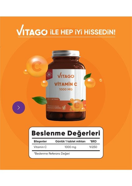 Premium Vitamin C 1000 Mg Içeren Tablet Takviye Edici Gıda 60'lı modelleri
