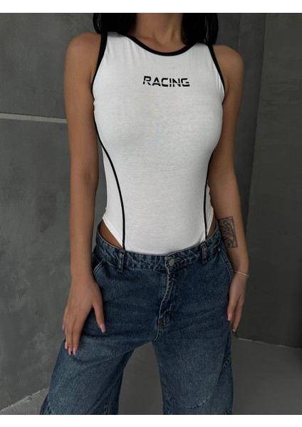 Y2K Tech Beyaz Racing Çıtçıtlı Zıbın Body