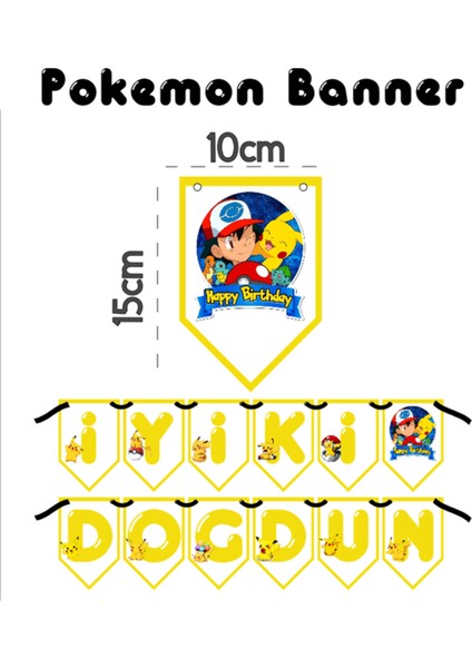 Hiras Dizayn Pikachu Pokemon Banner Iyi Doğdun Banner Happy Birthday 12 Parça 10*15 cm Ipli Duvar Doğum Günü Süsü