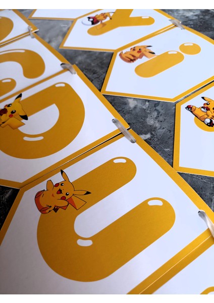 Hiras Dizayn Pikachu Pokemon Banner Iyi Doğdun Banner Happy Birthday 12 Parça 10*15 cm Ipli Duvar Doğum Günü Süsü