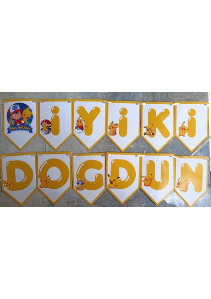 Hiras Dizayn Pikachu Pokemon Banner Iyi Doğdun Banner Happy Birthday 12 Parça 10*15 cm Ipli Duvar Doğum Günü Süsü