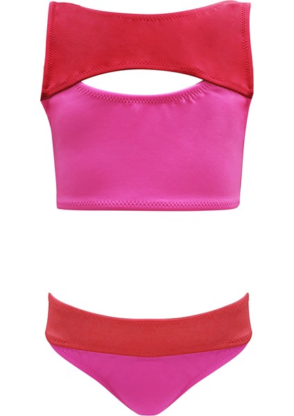 Omuz Askılı Çift Renk Cut-out Kesim 50UV Kız Çocuk Bikini Takımı BY NESSI BYRD