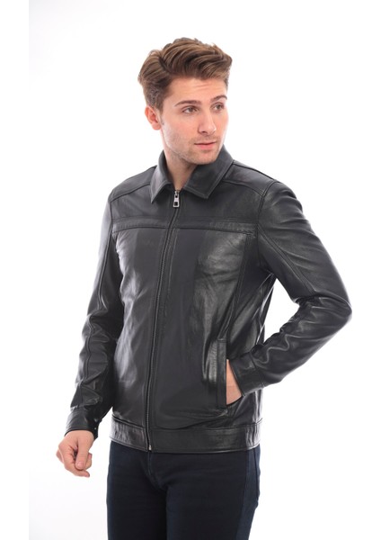 Siyah Erkek Polo Yaka Deri Ceket modelleri