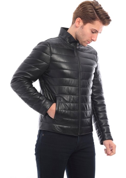 Siyah Biker Deri Ceket