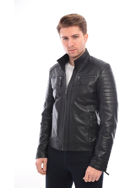 Hakim Yaka Omuz Çizgili Hakiki Erkek Deri Ceket fiyatları