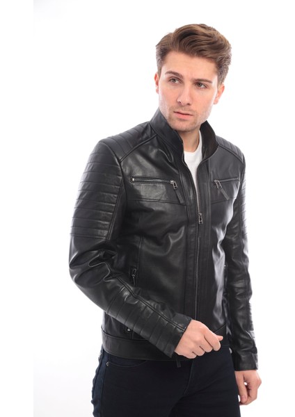 Hakim Yaka Omuz Çizgili Hakiki Erkek Deri Ceket fırsatları