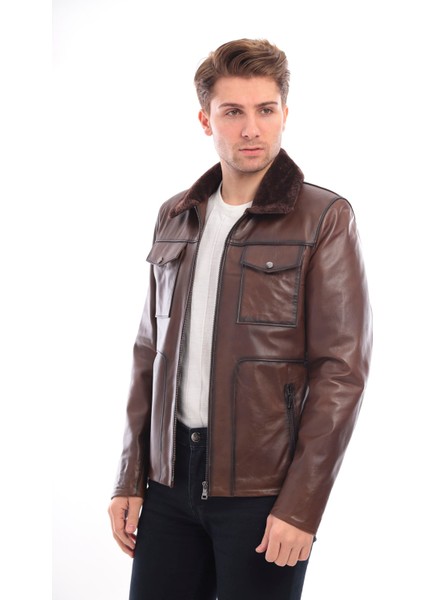 Kürk Yaka Erkek Deri Ceket Deri Mont fiyatları