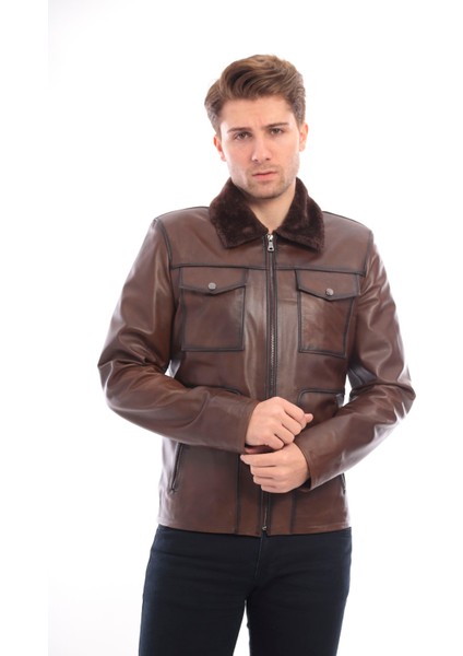 Kürk Yaka Erkek Deri Ceket Deri Mont modelleri