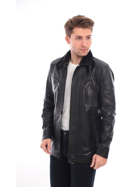 Kürk Yaka Siyah Erkek Deri Ceket fiyatları