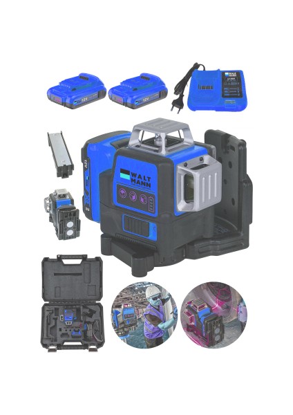 Waltmann 58VF Çift Akülü 12 Köşe 360° Otomatik Hizalamalı Lazer Metre Hizalama Mavi