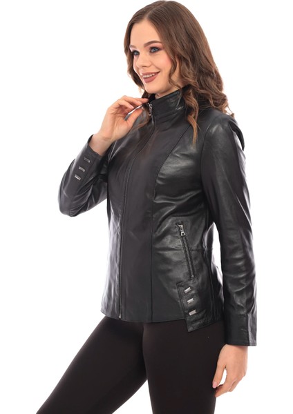 Siyah Kadın Deri Ceket modelleri