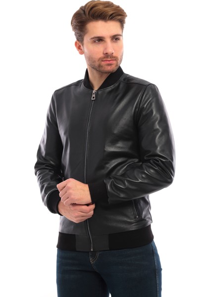 Slim Fit Erkek Deri Ceket Deri Mont