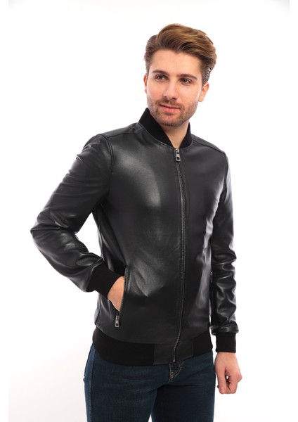 Slim Fit Erkek Deri Ceket Deri Mont