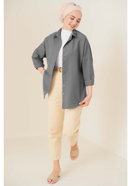 103901 Oversize Basic Tesettür Gömlek - Gri fiyatları