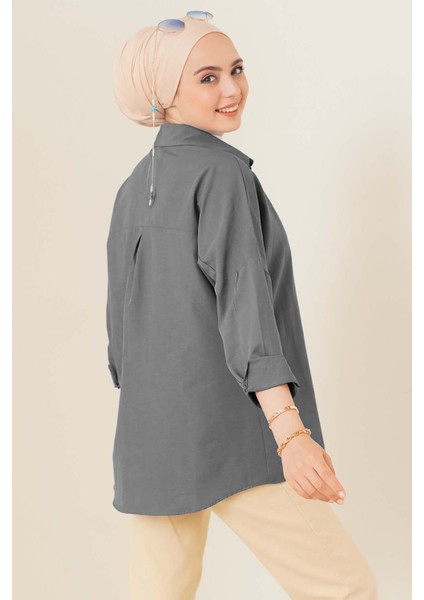 103901 Oversize Basic Tesettür Gömlek - Gri modelleri