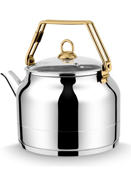 L-3076 Ayperi Paslanmaz Çelik Gold Kulp Demlik Indüksiyon Taban Çay Bitki Çayı Demliği 4,5 L fiyatları