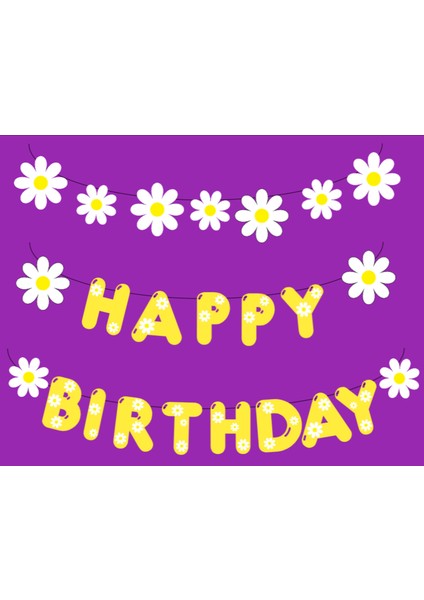 25 Parça Papatya Daisy Konsept Temalı Happy Birthday Iyiki Doğdun Banner Ipli Doğum Günü Süsü