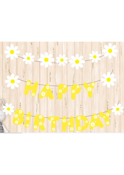 25 Parça Papatya Daisy Konsept Temalı Happy Birthday Iyiki Doğdun Banner Ipli Doğum Günü Süsü