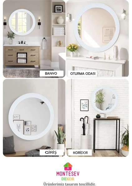 Zümrüt Beyaz Dekoratif Ayna Yuvarlak Ayna Işlemeli Ahşap Duvar Aynası Tekli - 69 cm modelleri