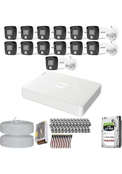 Hikvision 13 Kameralı Colorvu Hibrit Güvenlik Kamerası