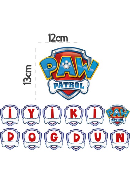 Hiras Dizayn Paw Patrol Iyiki Doğdun Banner Happy Birthday 12X13CM Ipli Doğum Günü Süsü